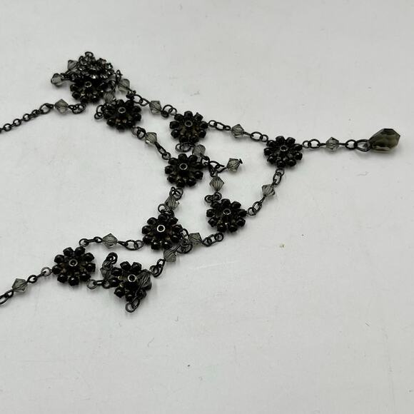 Bellagio Black Gothic Multi Tier Ornate Floral Crystal Bib Statement Necklace - Picture 5 of 11